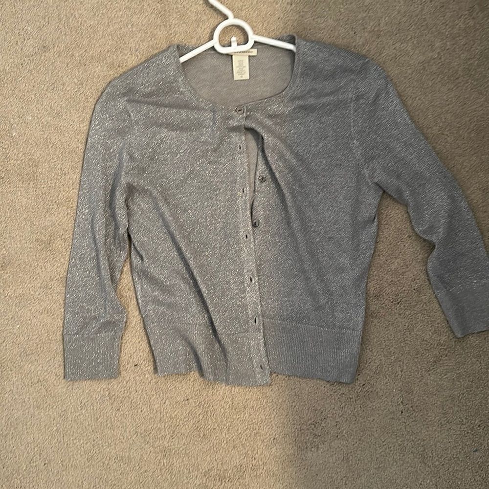 White and Warren Shimmer Cardigan Small